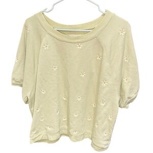 Madewell Daisy Embroidered Short Sleeve Sweatshirt Sage Green XL Raglan Crewneck